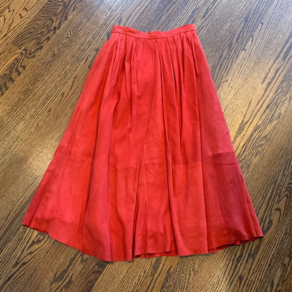 VTG Maxi Skirt Suede Orange Sz 6 Heritage Preppy Lined Pleated 80s 90s EUC